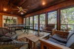 Large outdoor deck with views of Megunticook Lake
